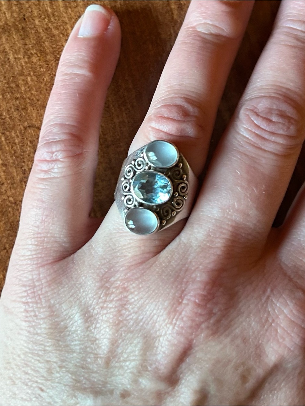 Sajen Sterling Silver, Aquamarine & Moonstone Ring, Adjustable - Picture 6 of 6